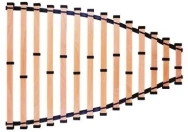 BEDFLEX Lattenrostsystem flexibel in einer Schlafkoje, bestehend aus Buchenholzlatten und robusten, selbsttragenden Gelenken. Das rahmenlose, anpassbare Design eignet sich ideal für unregelmäßige Schlafkojenformen auf Booten und Yachten, bietet optimalen Komfort, Belüftung und Schutz vor Schimmelbildung.